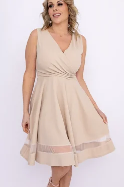 Włoski Jasnobeżowa Sukienka LEVERI