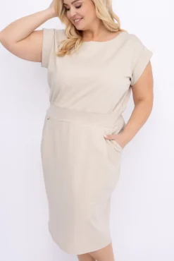 Włoski Jasnobeżowa Sukienka MAIRI