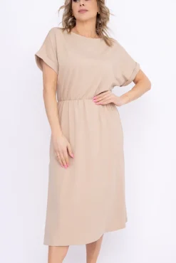 Włoski Jasnobeżowa Sukienka MARISTA