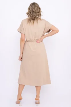 Włoski Jasnobeżowa Sukienka MARISTA