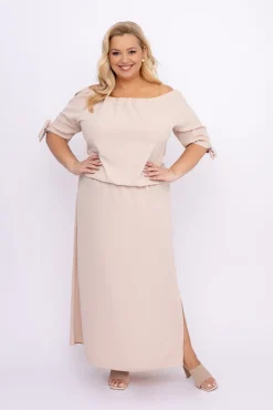 Polski Jasnobeżowa Sukienka NOBI