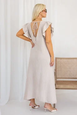 Włoski Jasnobeżowa Sukienka SINZI