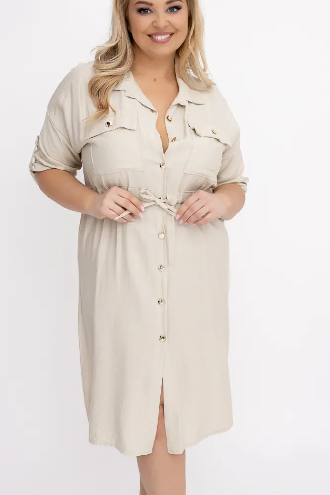 Włoski Jasnobeżowa Sukienka szmizjerka SAFERI