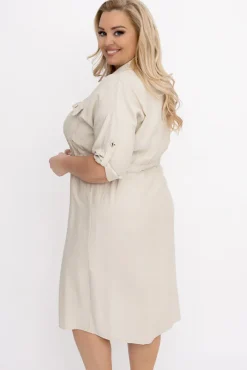 Włoski Jasnobeżowa Sukienka szmizjerka SAFERI