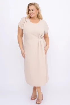 Polski Jasnobeżowa Sukienka z kokardką KARTISIA