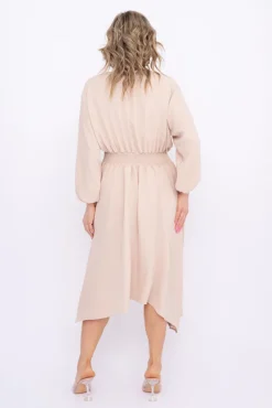 Polski Jasnobeżowa Sukienka z marszczeniem MILIO