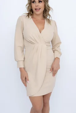 Włoski Jasnobeżowa Sukienka z marszczeniem VISTERO