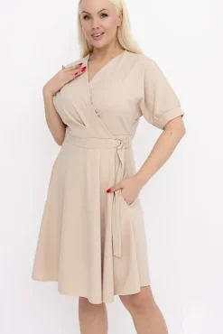 Włoski Jasnobeżowa Sukienka z wiązaniem DARKIA