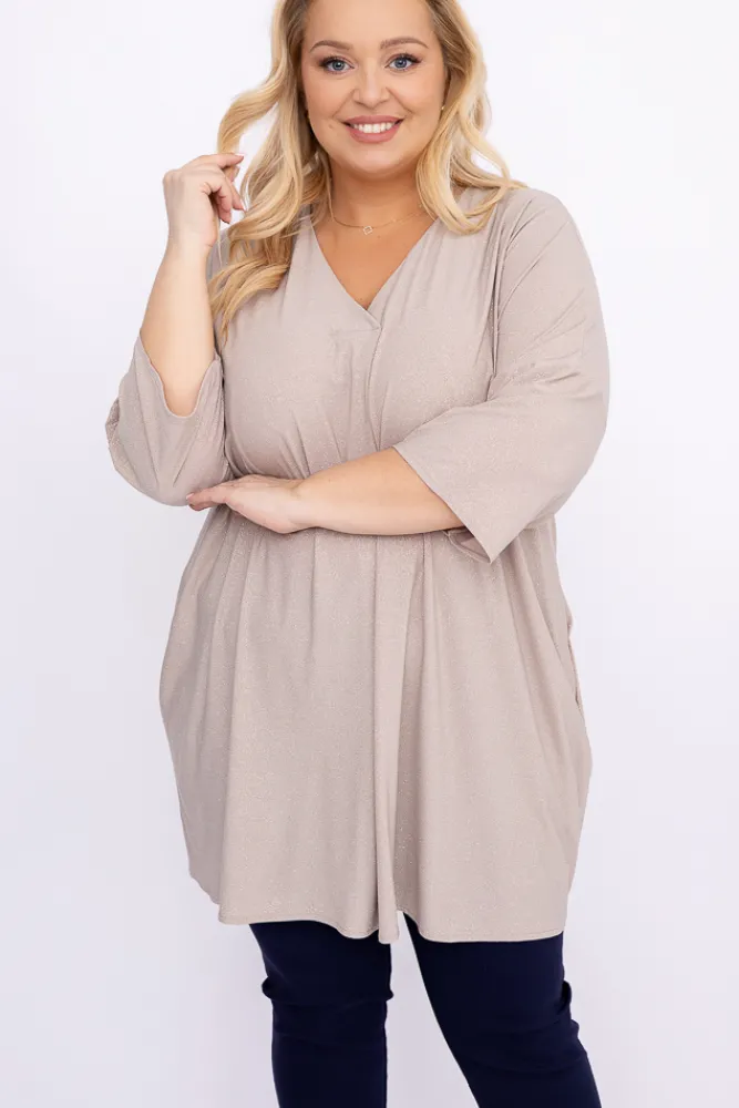 Damskie Polski Jasnobeżowa Tunika brokatowa VELIARI