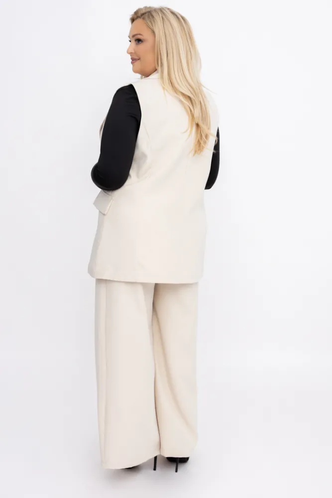 Damskie Włoski Jasnobeżowe Spodnie eleganckie z dżetami DELIGO