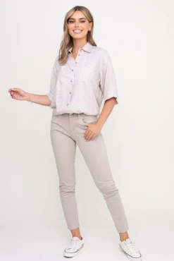 Damskie Włoski Jasnobeżowe Spodnie Jeansowe PERMENIO