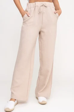 Damskie Polski Jasnobeżowe Spodnie lniane SIETTA