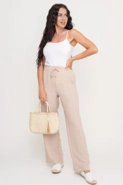 Damskie Polski Jasnobeżowe Spodnie lniane SIETTA