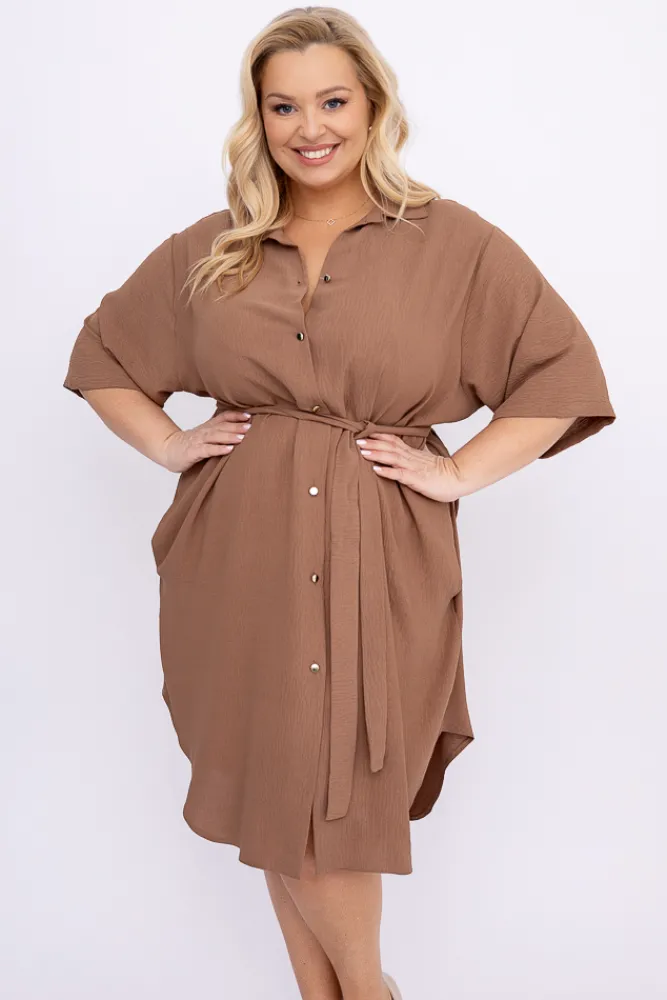 Polski Jasnobrązowa Sukienka koszulowa MERTINA