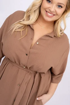 Polski Jasnobrązowa Sukienka koszulowa MERTINA