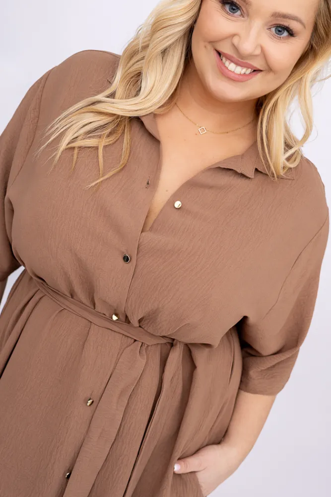 Polski Jasnobrązowa Sukienka koszulowa MERTINA