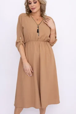 Włoski Jasnobrązowa Sukienka z rozsuwanym dekoltem VERSINA