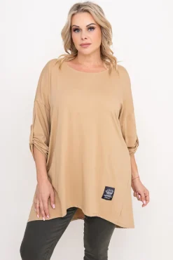 Damskie Włoski Jasnobrązowa Tunika asymetryczna DELMENA