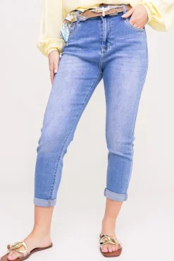 Damskie Jasnoniebieskie Spodnie jeansowe z paskiem LINDURI