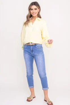 Damskie Jasnoniebieskie Spodnie jeansowe z paskiem LINDURI