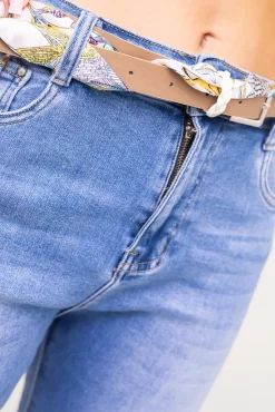 Damskie Jasnoniebieskie Spodnie jeansowe z paskiem LINDURI