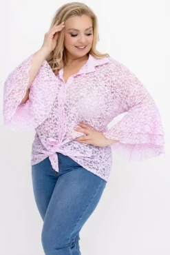 Damskie Włoski Jasnoróżowa Koszula koronkowa LEVANTE