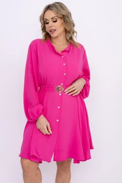 Włoski Jasnoróżowa Sukienka koszulowa z paskiem DEPERI