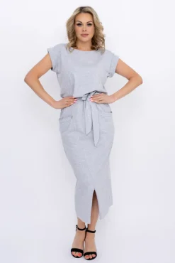 Włoski Jasnoszara Sukienka SAMARIA