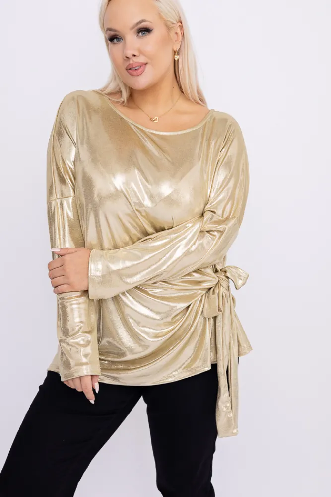 Damskie Włoski Jasnozłota Bluzka błyszcząca z wiązaniem MELODI