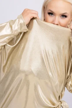 Damskie Włoski Jasnozłota Bluzka błyszcząca z wiązaniem MELODI