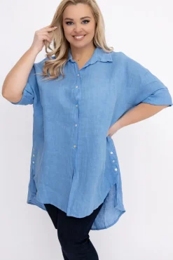 Damskie Włoski Jeansowoniebieska Koszula lniana LOGARIO