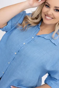 Damskie Włoski Jeansowoniebieska Koszula lniana LOGARIO