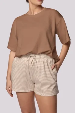 Polski Karmelowa Piżama z szortami STRIPE