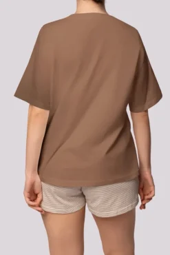 Polski Karmelowa Piżama z szortami STRIPE