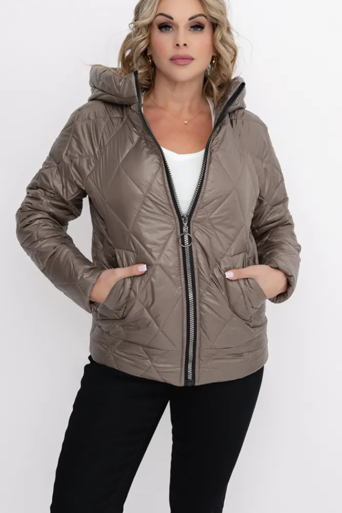 Damskie Polski Kawowa Kurtka pikowana z kapturem MERMENDI