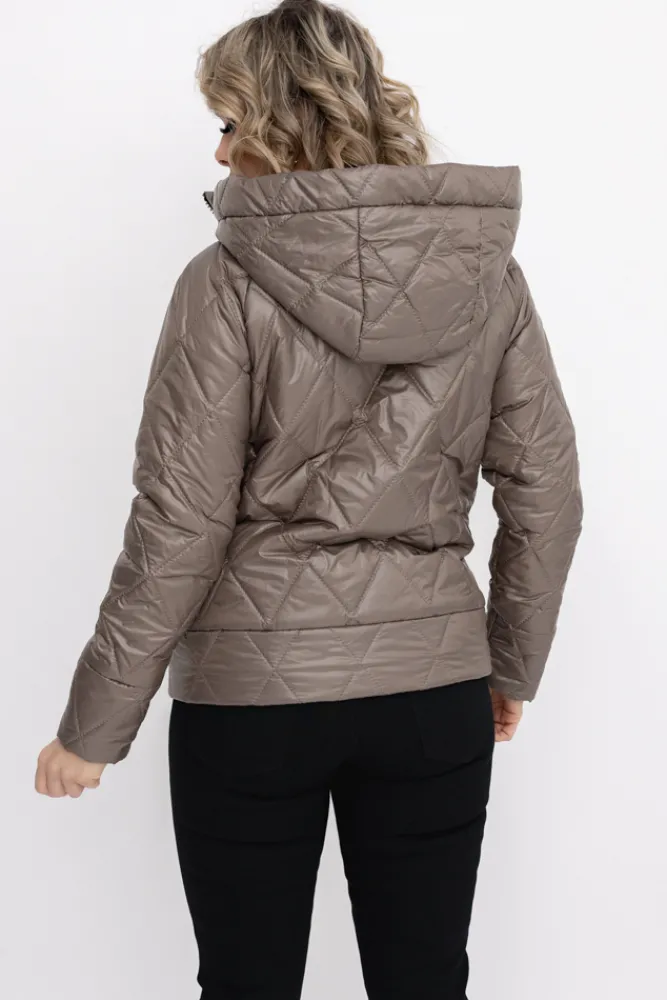 Damskie Polski Kawowa Kurtka pikowana z kapturem MERMENDI