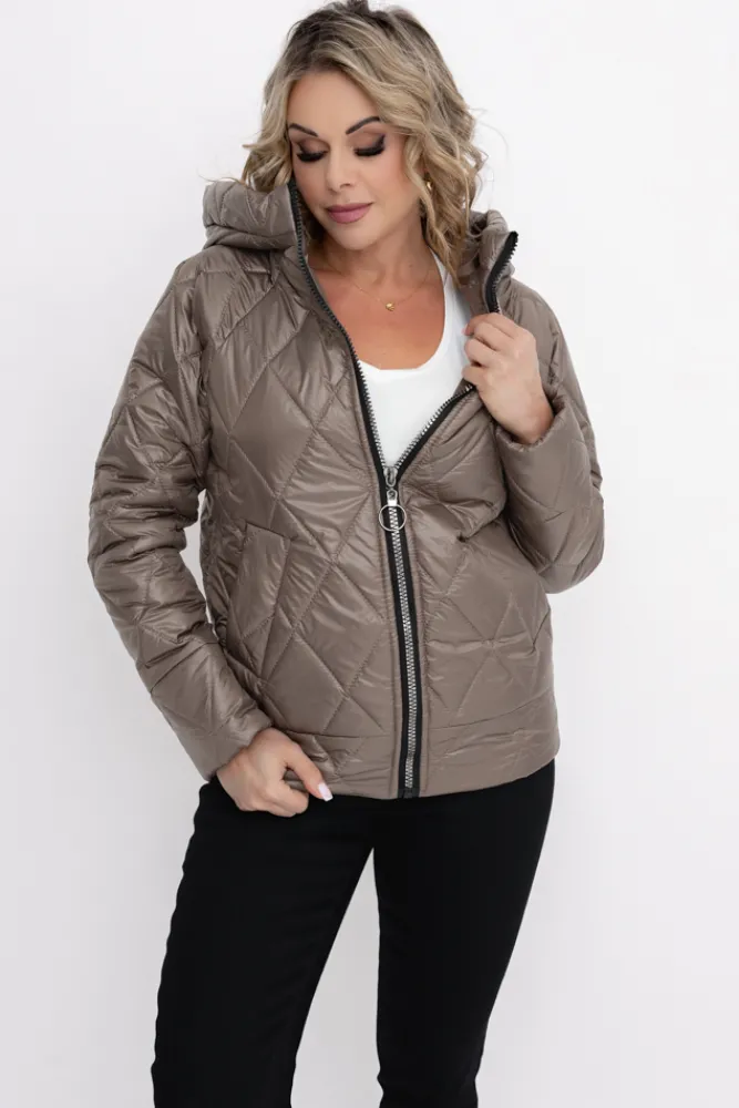 Damskie Polski Kawowa Kurtka pikowana z kapturem MERMENDI