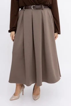 Włoski Kawowa plisowana Spódnica z paskiem TOLIA