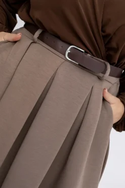 Włoski Kawowa plisowana Spódnica z paskiem TOLIA