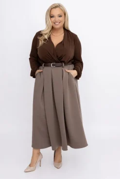 Włoski Kawowa plisowana Spódnica z paskiem TOLIA