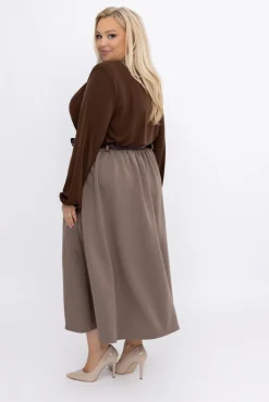 Włoski Kawowa plisowana Spódnica z paskiem TOLIA