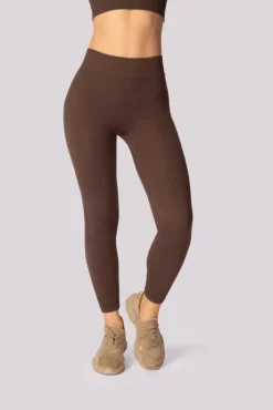 Polski Kawowe Legginsy prążkowane RIBBED