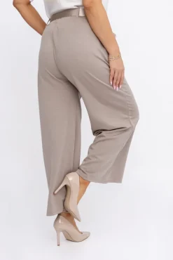 Damskie Włoski Kawowe Spodnie z paskiem SALIA