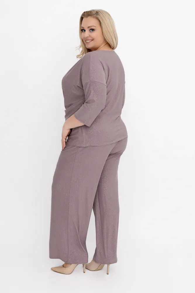 Damskie Polski Kawowy Komplet brokatowy ROMA