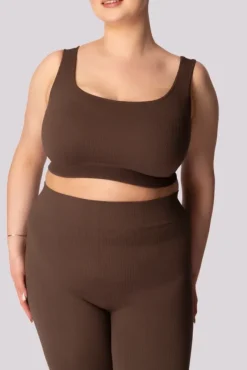 Damskie Polski Kawowy Top prążkowany RIBBED