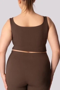 Damskie Polski Kawowy Top prążkowany RIBBED