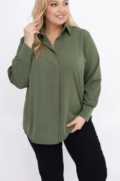 Damskie Włoski Khaki Koszula satynowa BELIA