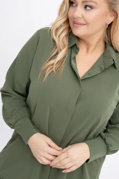 Damskie Włoski Khaki Koszula satynowa BELIA