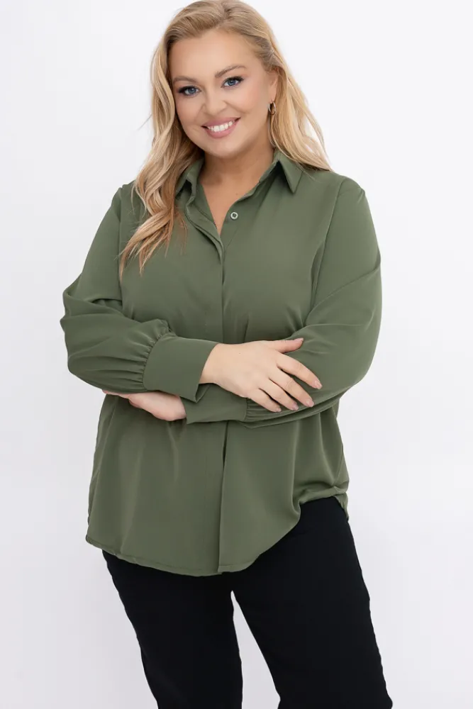 Damskie Włoski Khaki Koszula satynowa BELIA