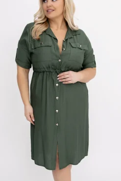 Włoski Khaki Sukienka szmizjerka SAFERI